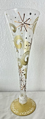 Set of 4 Crystal 24k Gold Rim Stemmed Etched Champagne Glasses Riccio Italy 7″