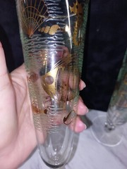 Vtg 2 Libbey Marine Life Pilsner Glasses Fish Seahorse Beach Tropical Gold Aqua