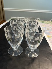 6pc Lenox Crystal Clear Etched Frosted Kitten Cat Dessert Water Footed Glasses