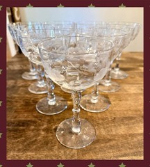 Vintage Set 10 Etched Coupe Champagne Glasses Grapes/Vines 1930 Tiffin Style