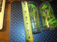 Set Of 2 Vintage Clear Juice Glasses & Green Leaf Drinking Retro