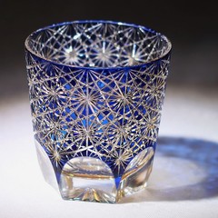 24% Lead/Pb Crystal Hand Cut To Clear Whiskey Glass Tumbler Edo Kiriko 11oz Blue