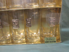 Libbey Glass UNICORN Crown Collection Vintage Gold Medallion Tumblers Set of 8