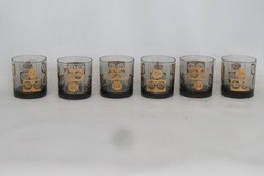 Coins of the World Lowball Bar Glass Set 6pc Black with 22k Gold Design 4920B