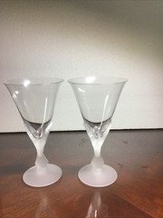 2 Sasaki Crystal Water Wine Glasses Frosted Doves Birds by Etuso Yamagishi