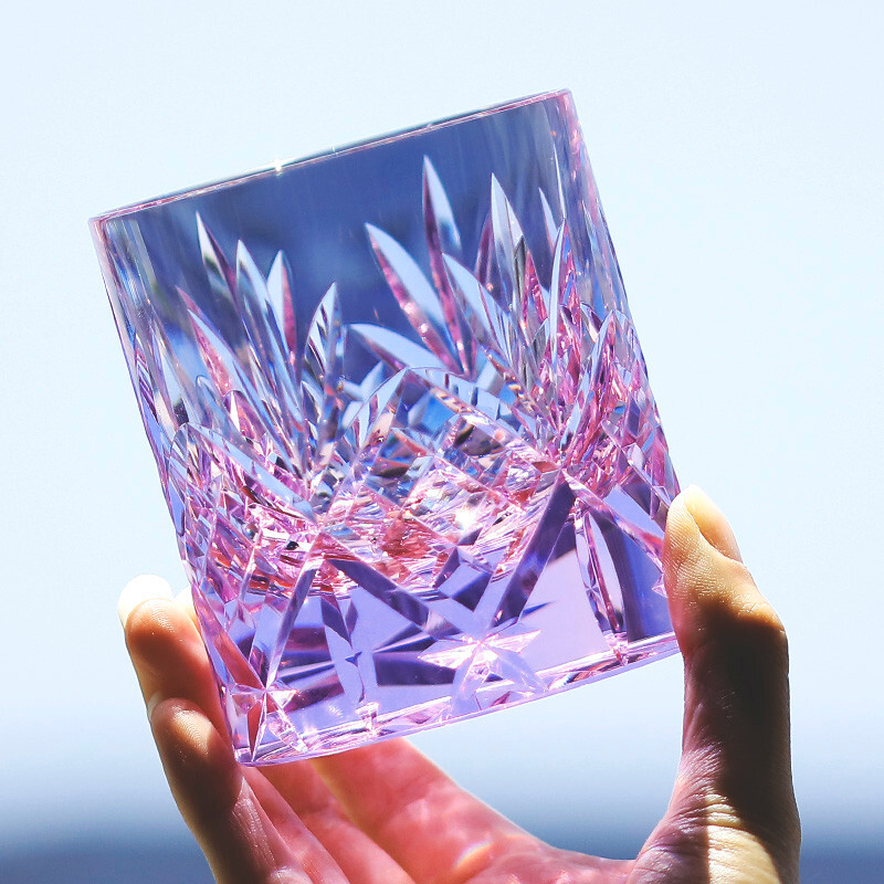 Modern Crystal 7oz Japanese Style Whisky Glass Engraved Purple Crystal Glass