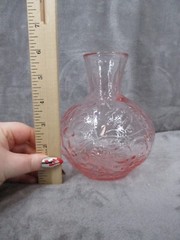 Bedside Carafe Tumble Up Floral Pink Depression Glass 6″ Tall Vintage No Cup
