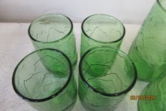vintage retro forest green water and juice glasses leaf pattern set of 8 AH