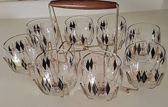 MCM 8 VTG FEDERAL HARLEQUIN ROLY POLY GLASSES + CADDY BLACK DIAMOND ATOMIC