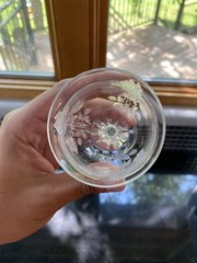 VINTAGE Raised Etched Roses Clear Paneled Stem Wine Glass 5.25″H
