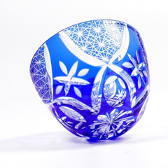 Blue Edo Kiriko Glass Cup Small Shot Glasses For Sake Handmade Cased Glass 1.5oz