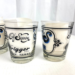 Waikiki Outrigger SOS Fever Society of Seven 3 Vtg Cocktail Glass Lot Hawaii