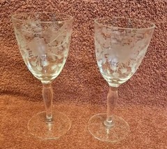 6 Glastonbury Lotus Alberta Panel Etched Crystal Sherry Glass circa 1928-1935