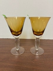Southern Living Arlington Amber Water Wine Glasses Goblets Handblown 7.75 10 Oz