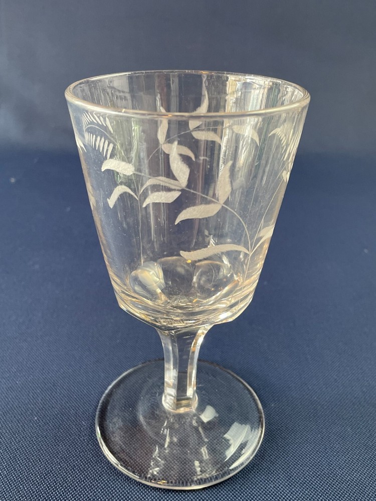 Antique Victorian clear pressed glass water or wine goblet AMBERINO c.1880+