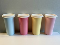 Vintage Tupperware 16 Oz Tumblers w Lids Set of 4 Assorted Pastels
