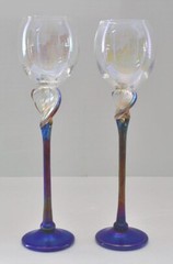 Pair of Bri’oni Hand Made Signed Numbered 12″ Iridescent Wine Glass NEW PERFECT