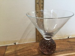 Bella Casa Ganz Martini Glass Air Bubble Ball Base Red plum Barware 4 3/8″ NEW