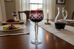 Vintage Bohemian Crystal Hock Wine Glass Ruby Red Cut To Clear Crystal