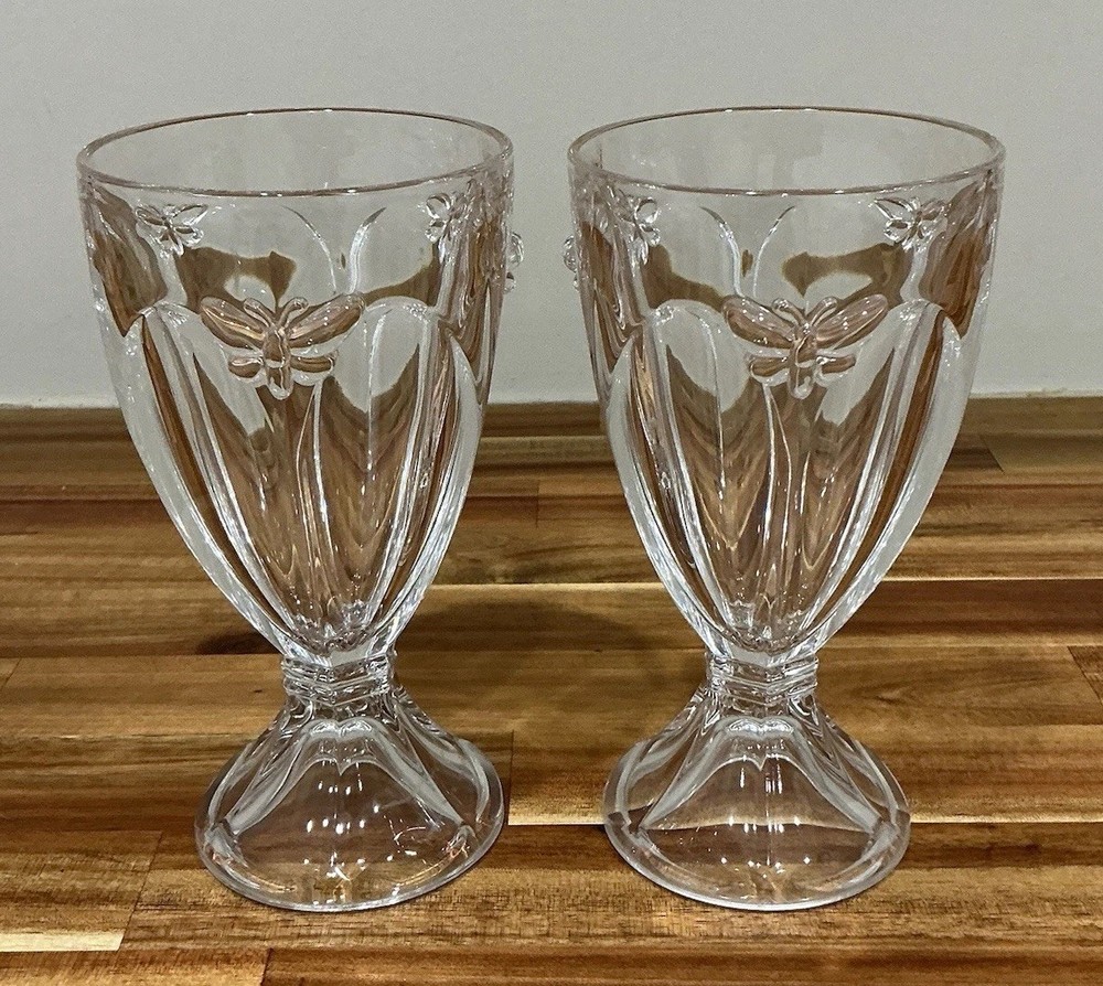 Lenox Set Of 2 Butterfly Meadow Water Glasses, Lead Crystal Clear 6 1/4″ 12oz