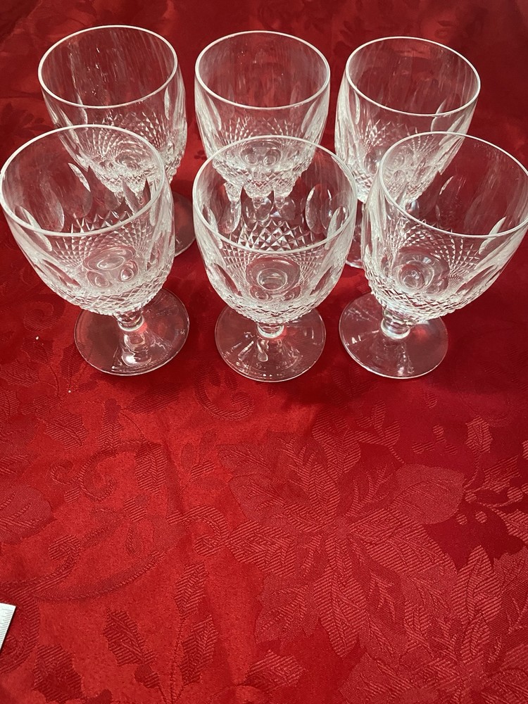 6 Waterford Cut Crystal Glasses Ireland Wine Glasses Colleen Short Stem 5 1/4in”