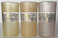 Frosted Pastel Glasses MCM Set 6 Gold Vine Bands 10 oz Barware Spring A01978