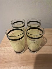 VTG Rare 1940-50s Yellow BURLAP (4) Tumbler Retro Glasses Black Border Barware