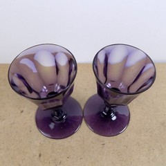 2 Purple Amethyst Wine Glasses Colonial Georgian Style Panel Cut Blown