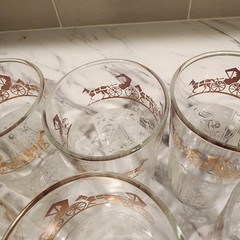 Vintage Anchor Hocking Amish Butterprint Drinking Glasses Set Of 10 Gold Accents