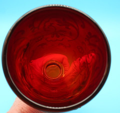 2 Ruby Red Etched Filigree Goblets 7-1/8″ & 7-1/2″ Tall