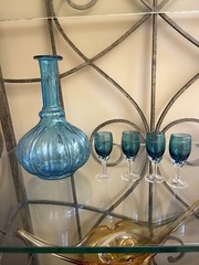 Empoli Italian Teal Blue cobalt twisted stemware 4 Stem Cordials Glass Set 4”