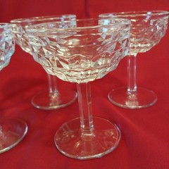 Set Of 4 Fostoria American Pattern Clear Champagne Coupe Tall Sherbet Glasses