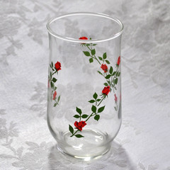 Set/4 Vtg Red Climbing Roses Flared Juice & Tumblers Anchor Hocking 16oz & 10oz