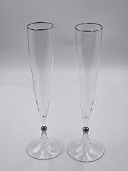 Crystal Champagne Flutes Silver Tone Trim 11 Inches Tall Set of Two