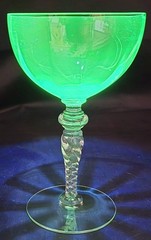 Tiffin-Franciscan Green Optic Uranium Glass Champagne Wine Cocktail 6″ Vintage
