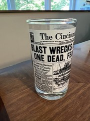Vintage 70s Cincinnati Post Newspaper Headlines 8- Libby Glass 5″ MCM Caddy