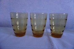 Hazel Atlas Waterfall gold Saturn optic pitcher + 5 highball glass tumblers