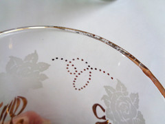 Lot Set 4 Libbey Flat Tumbler Drinking Glasses 8oz White Rose Gold Ribbon & Rim