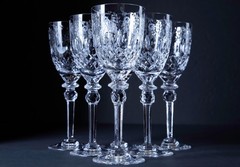 Set of 6 Rogaska Gallia Etched Crystal Water Wine Goblets 7 1/4″ Yugoslavia