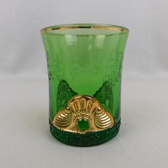 EAPG US Glass Company Lacy Medallion Emerald Green Gold Tumbler Hot Springs AK