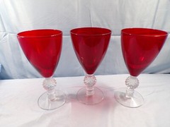 Set of 3 Morgantown Ruby Red Glass Golf Ball Water Glasses Goblets 6 3/4″