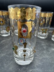 Culver Jeweled Charm Bracelet Highball Glasses Set Of 8 22k 1960’s MCM Mad Men