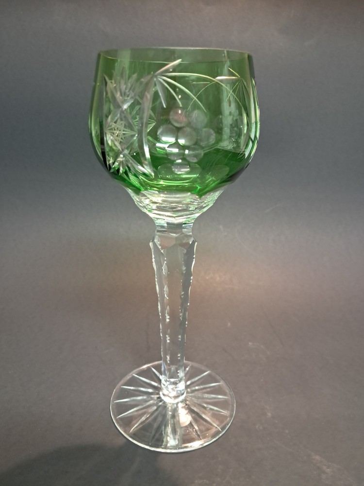 Nachtmann Traube 8.25” Emerald Green Tall Hock Wine Glass Cut To Clear 24% Lead