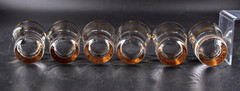 Vintage Shot Glasses Clear Glass with Gold Rim & Gold Rings Set of 6