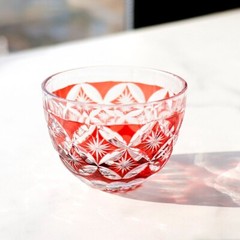 Edo Kiriko Glass Cup Small Shot Glasses For Sake Handmade Cased Glass 1.5oz Red