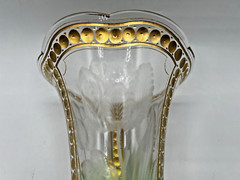 Moser/Harrach Bohemian-Green To Clear-Tulip Intaglio Cut Glass Vase-13″