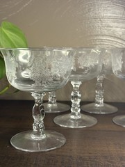 5 Fostoria Willowmere Tea Water Goblet Glasses 4 1/2” H Etched Fostoria Rose