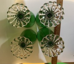 Mid Century Emerald Green Glass Goblets Clear Scalloped Foot Set of 4