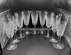 Waterford Alana Fluted Crystal Champagne Glasse Set of 9 EUC