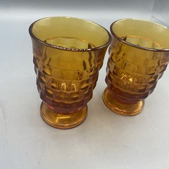Indiana Glass Whitehall Cubist 4″ Amber Juice Tumblers Pair